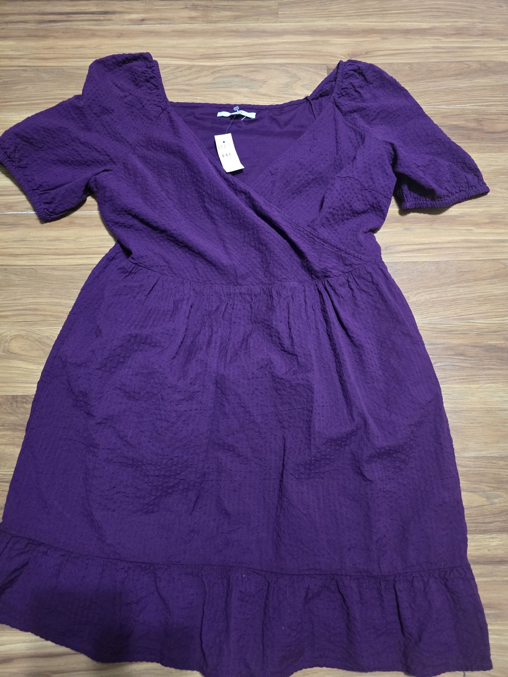 LOFT Purple Puff-Sleeve Midi Dress